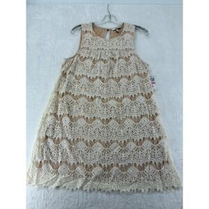 Speechless Dress Womens Large Shift Ivory Nude Floral Lace Overlay